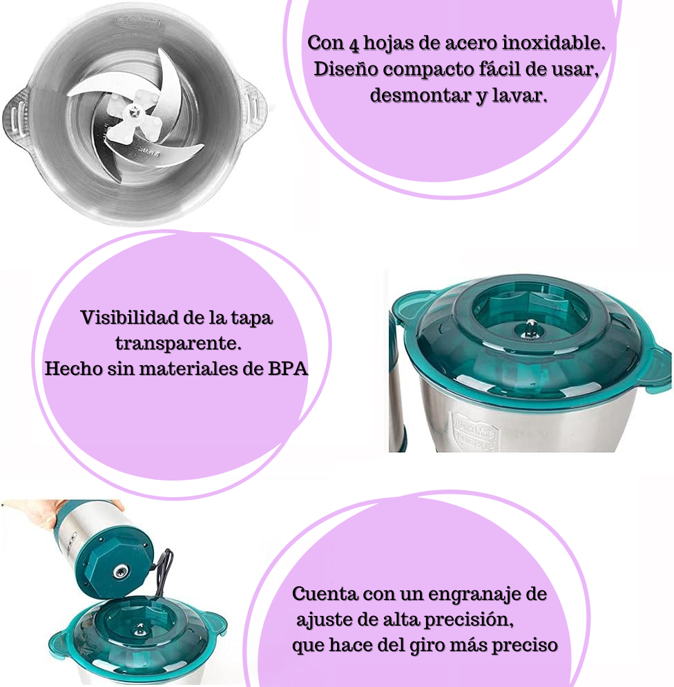 Procesador de alimentos, picadora de carne de acero inoxidable de 2L