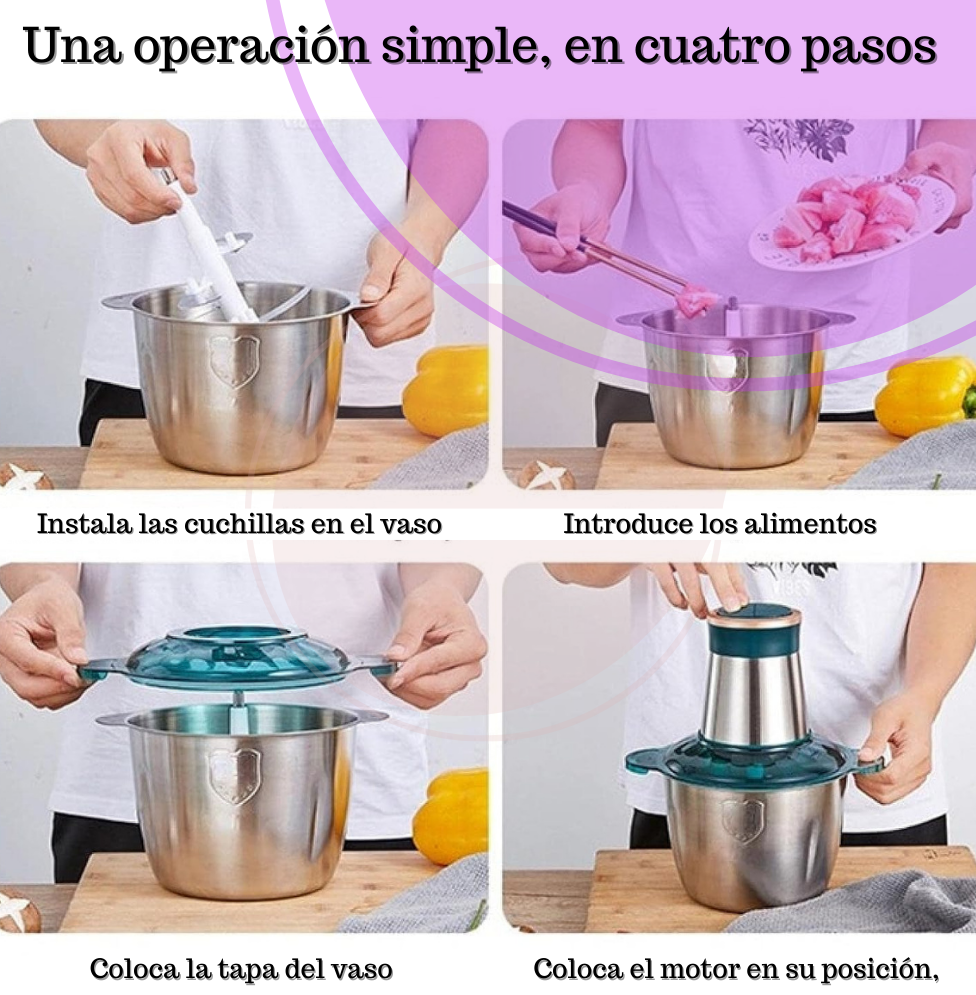 Procesador de alimentos, picadora de carne de acero inoxidable de 2L