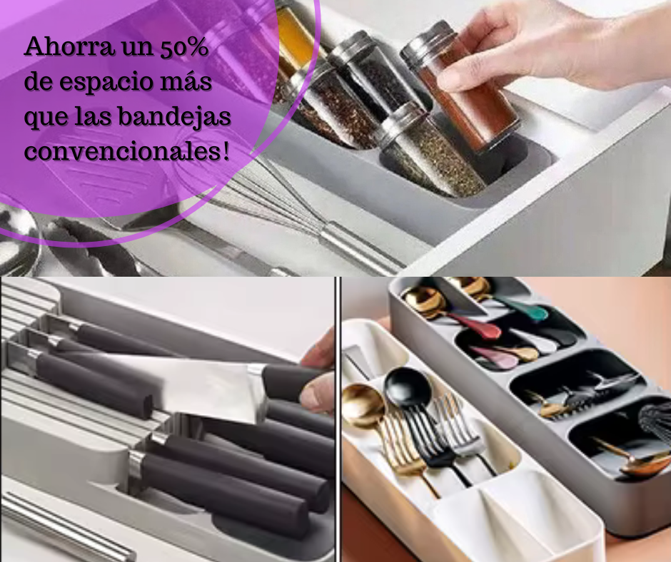 Porta cubiertos lineal, soporte para cuchillos y especiero.