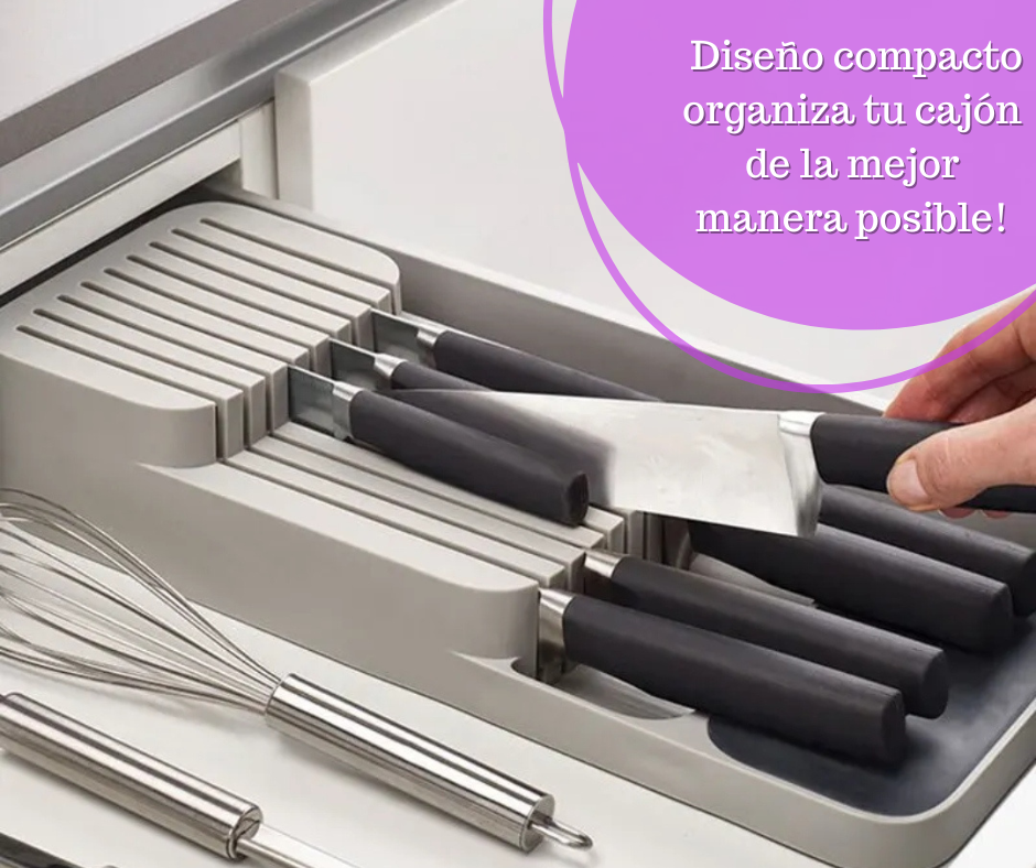 Porta cubiertos lineal, soporte para cuchillos y especiero.