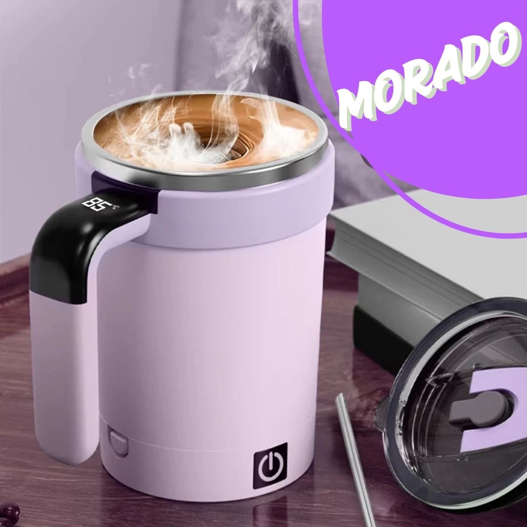 Taza eléctrica automezcladora, recargable por USB, con sensor de temperatura y base extraíble