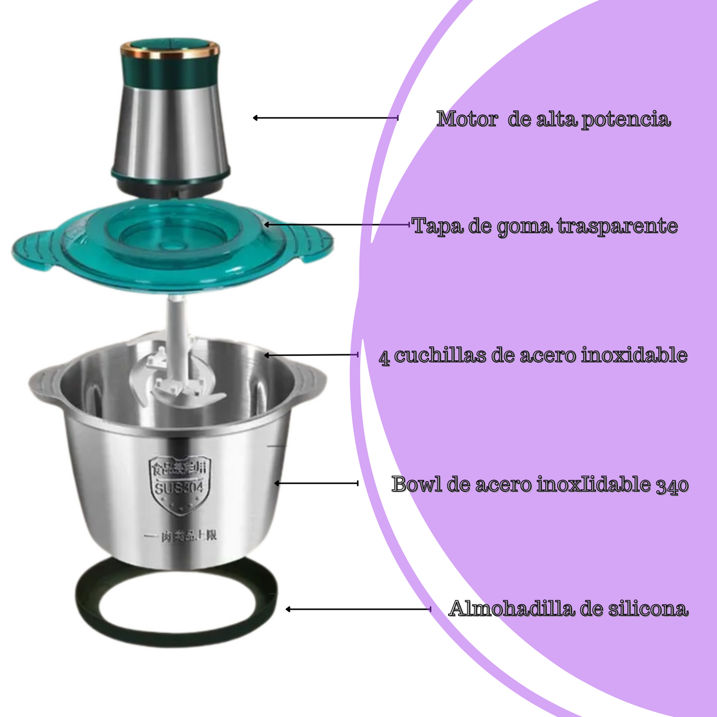 Food processor, 2L stainless steel meat grinder 