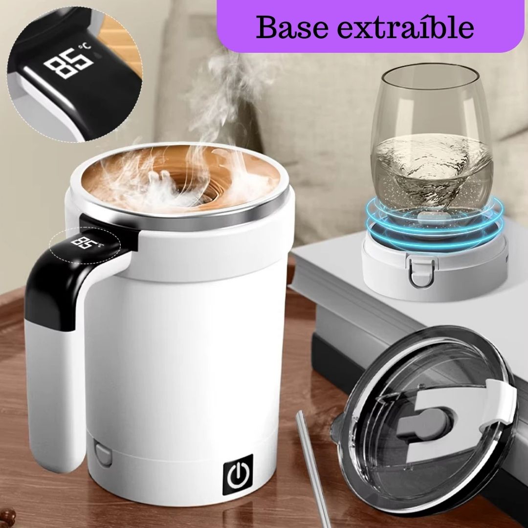 Taza eléctrica automezcladora, recargable por USB, con sensor de temperatura y base extraíble