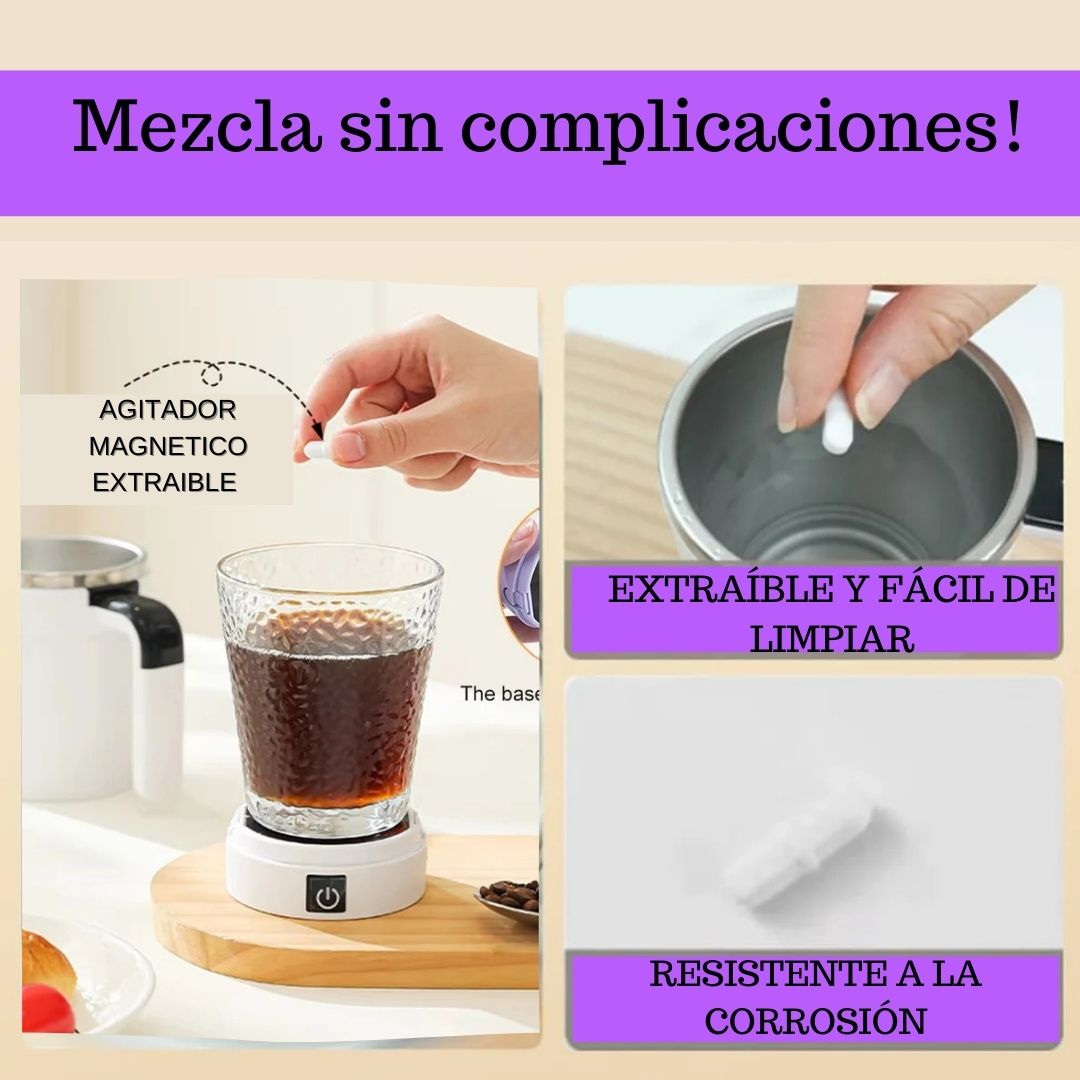 Taza eléctrica automezcladora, recargable por USB, con sensor de temperatura y base extraíble