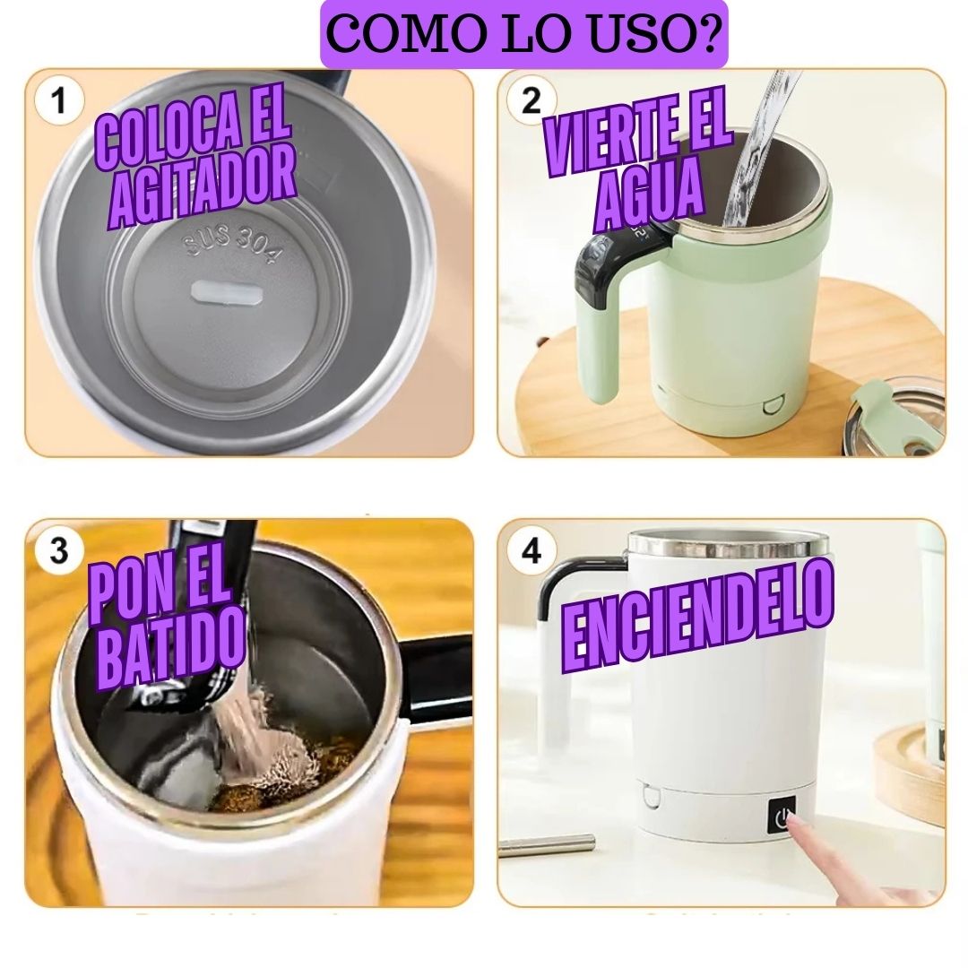 Taza eléctrica automezcladora, recargable por USB, con sensor de temperatura y base extraíble