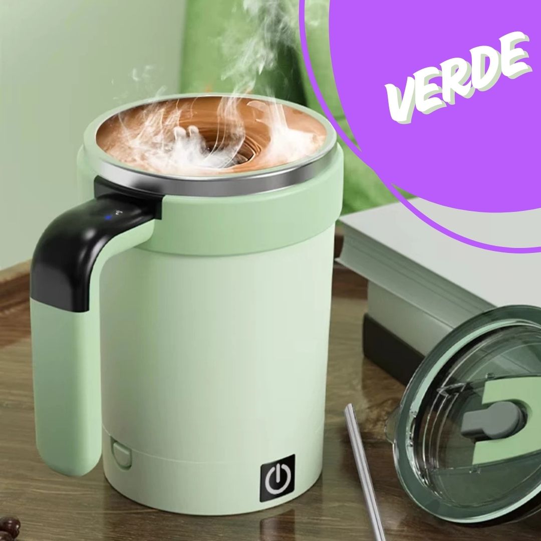 Taza eléctrica automezcladora, recargable por USB, con sensor de temperatura y base extraíble