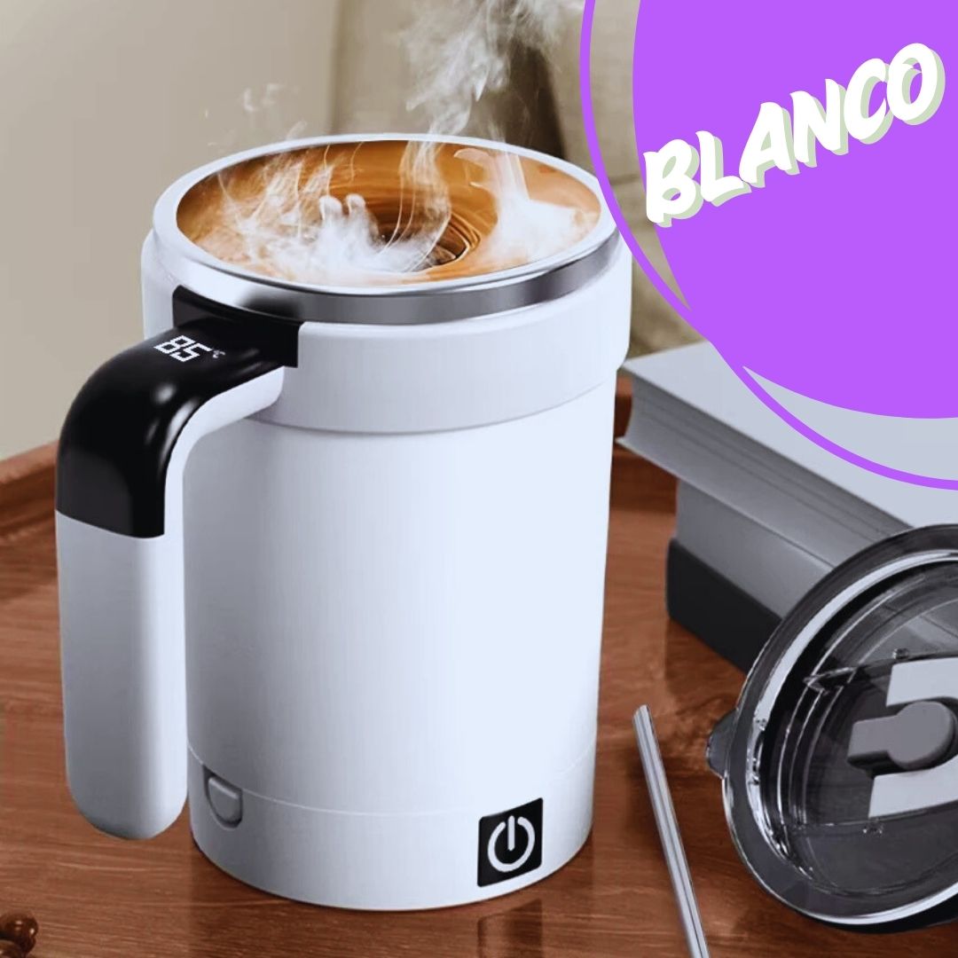 Taza eléctrica automezcladora, recargable por USB, con sensor de temperatura y base extraíble